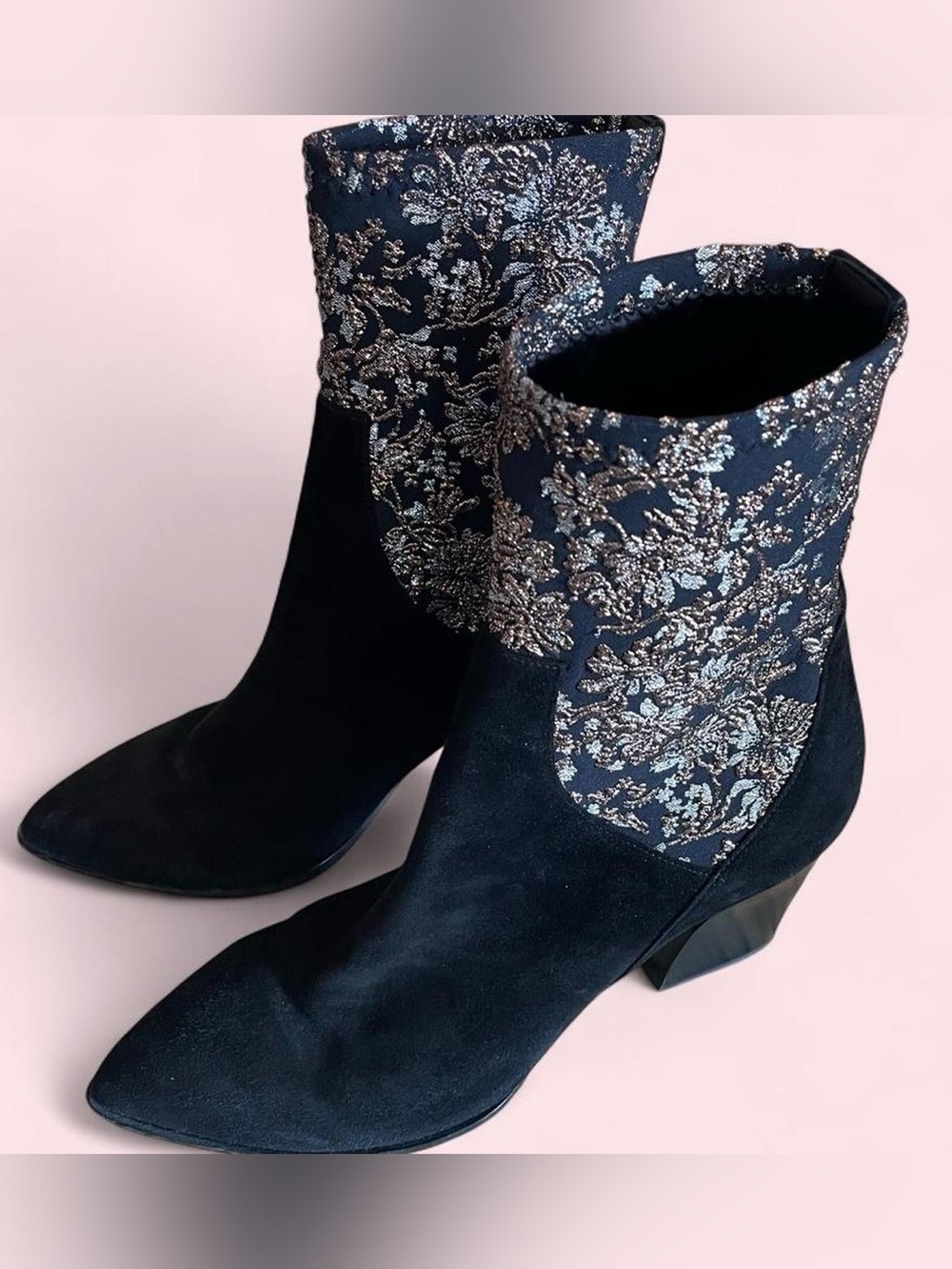 Pierre Hardy Reno Floral Brocade Suede Ankle Boots EU 40